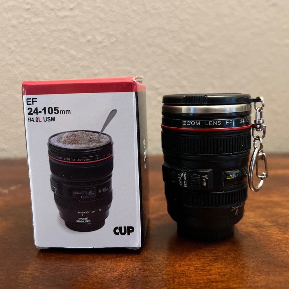 Camera Lens Small Shotglass Cup with Keychain - Black